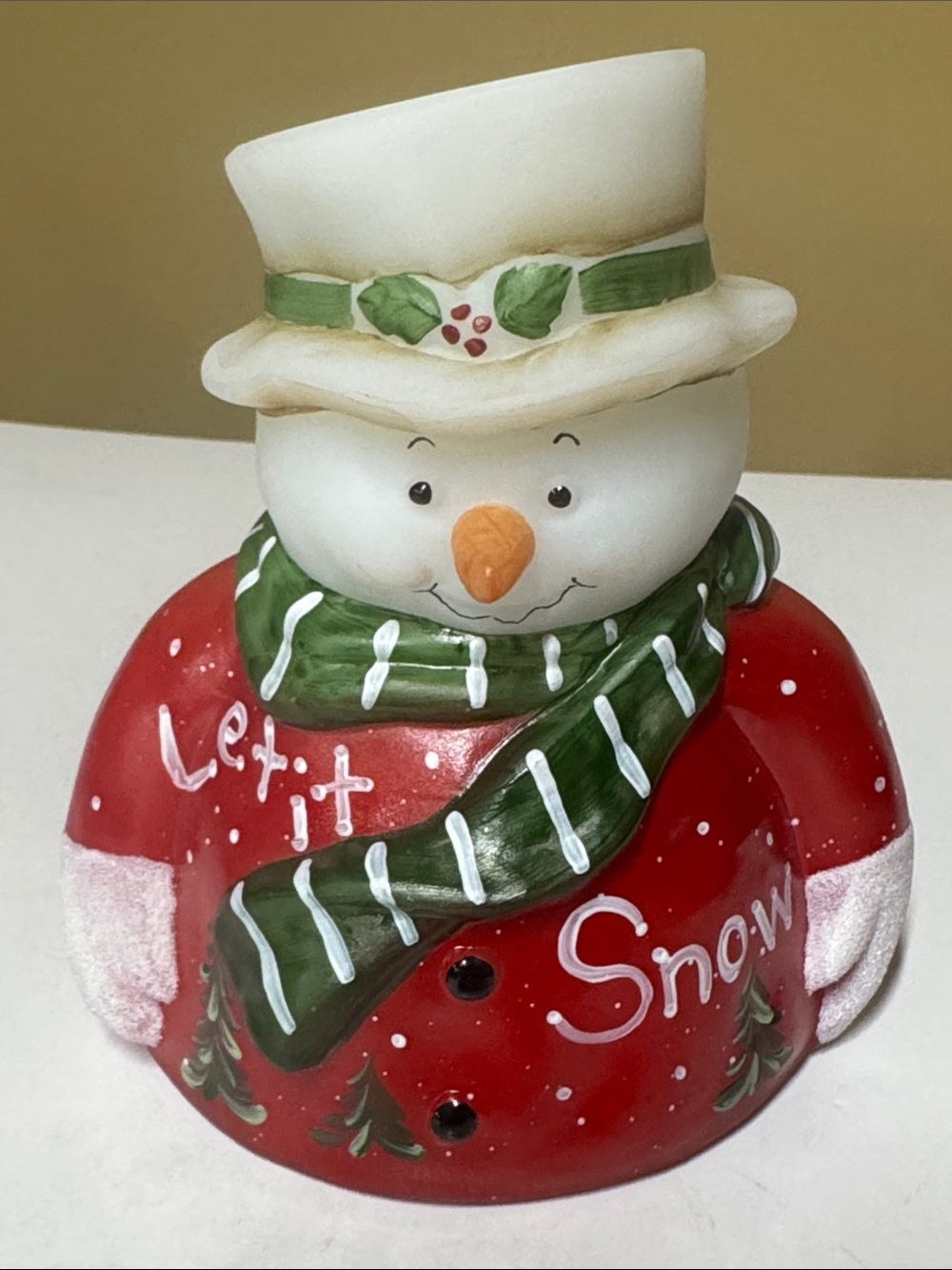 Fenton Fairy Lamp top Hand Painted Artist Signed Snowman "Let It Snow" #157